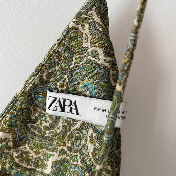 Zara Satin Effect Paisley Slip Mini Dress Green Gold Size Medium - Picture 8 of 10